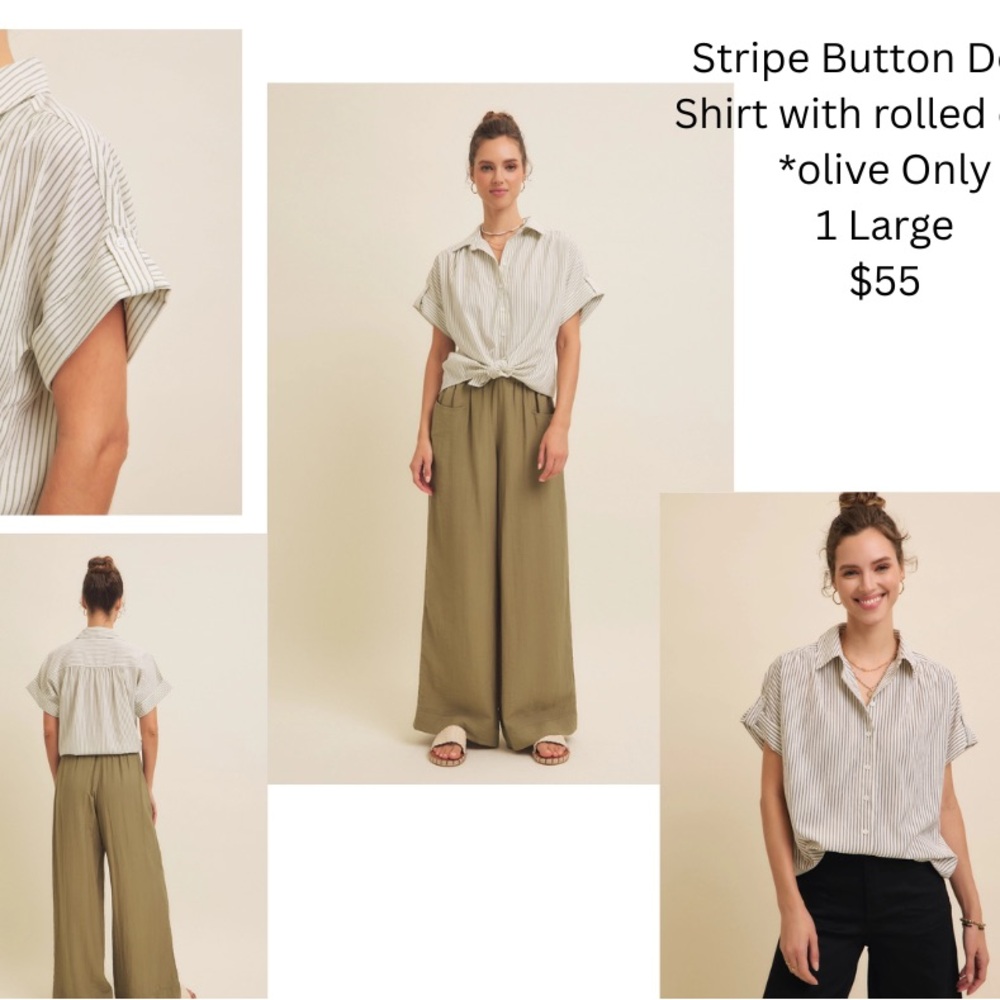Olive Striped Button-Down Shirt